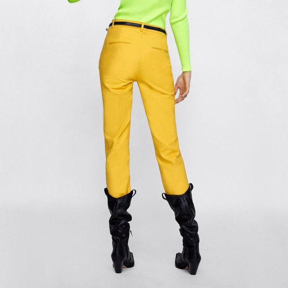 NWT Zara US 2 Yellow Pants With Belt - Picture 4 of 6